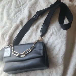 DKNY Black Crossbody Bag with Gold Accents